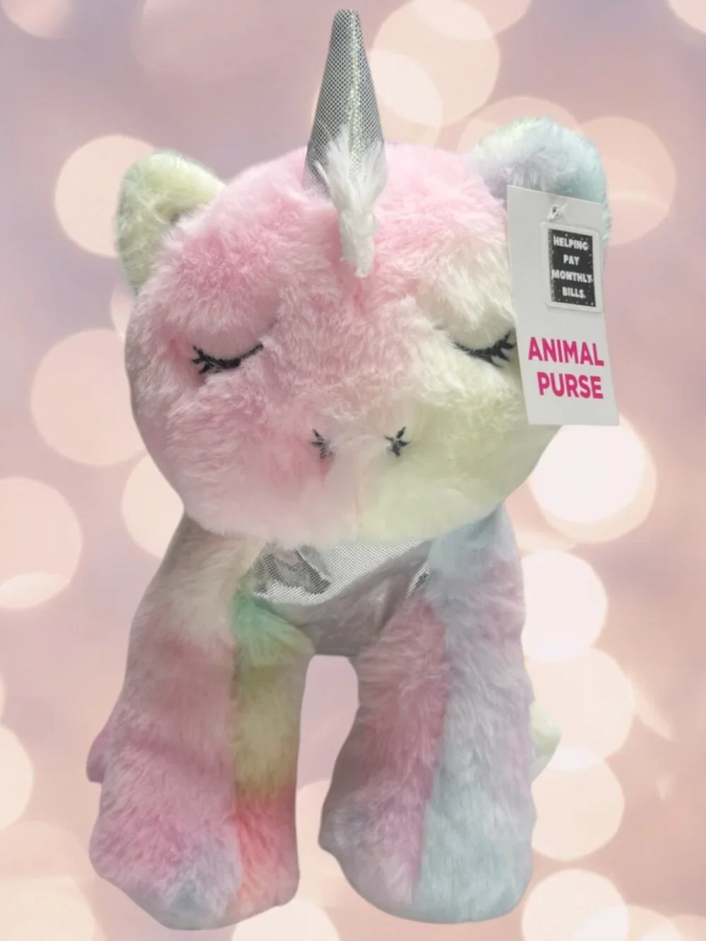 NWT Unicorn Bag Plush Stuffed Animal Purse Tie Dye Rainbow Crossbody Girls #4